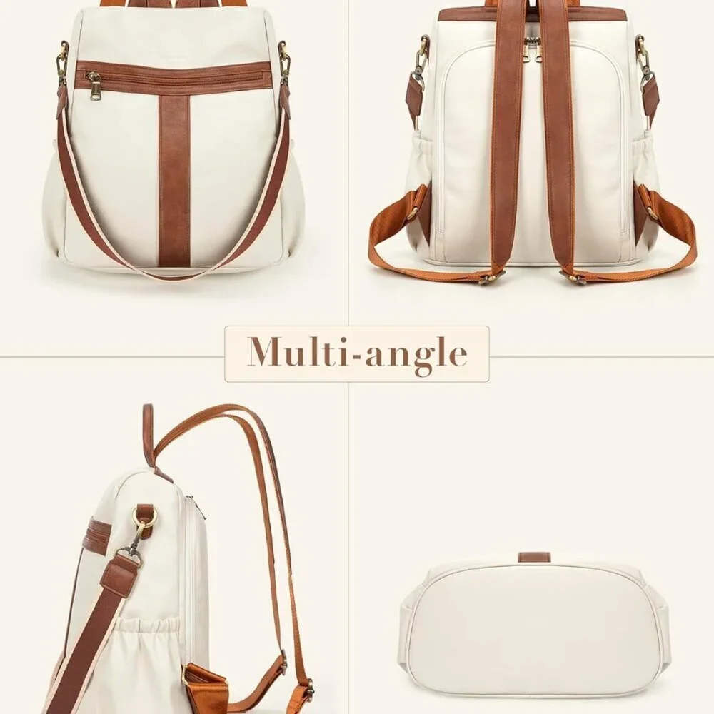 Women’s PU Leather Backpack Convertible Satchel Anti-theft Travel Work